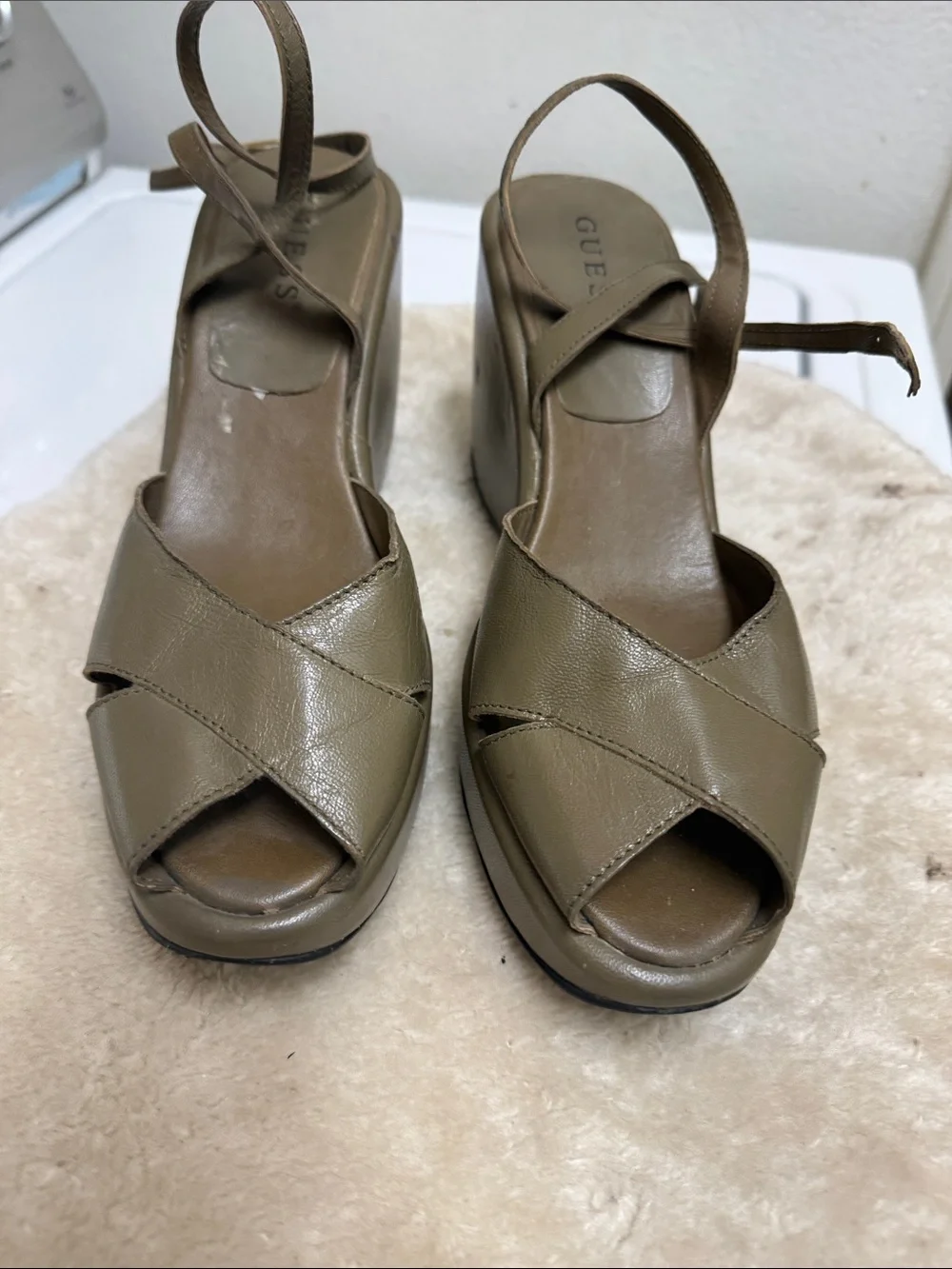 GUESS Olive Platform Crisscross Slingback Wedges